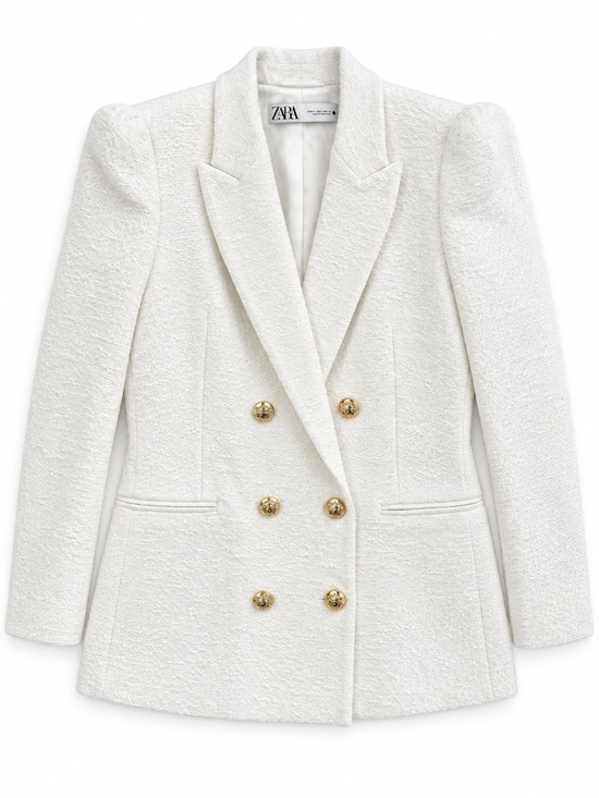 Zara Jackets & Blazers - NEW Zara long line jacket/blazer XL double breasted boucle/tweed 100% Cotton